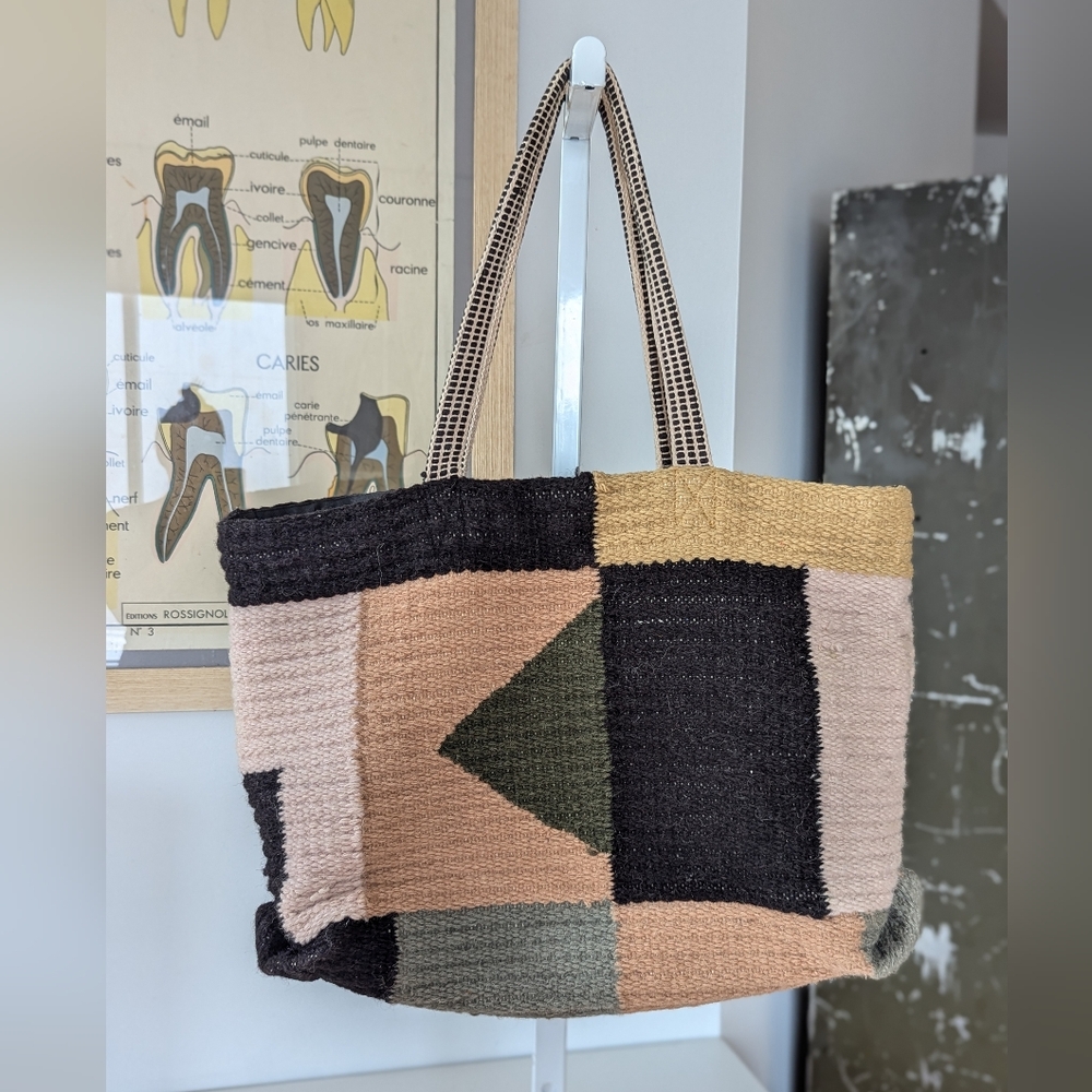 BDG Geometric Patchwork Tote in Black, Pink, and Tan - Picture 2 of 5